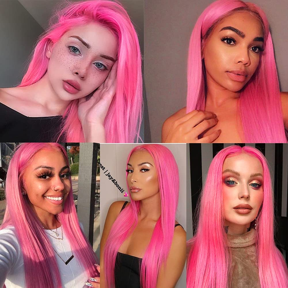 SL'HAIR Pink Red Color 13*4 Synthetic  Lace Front Straight Wig DLF003