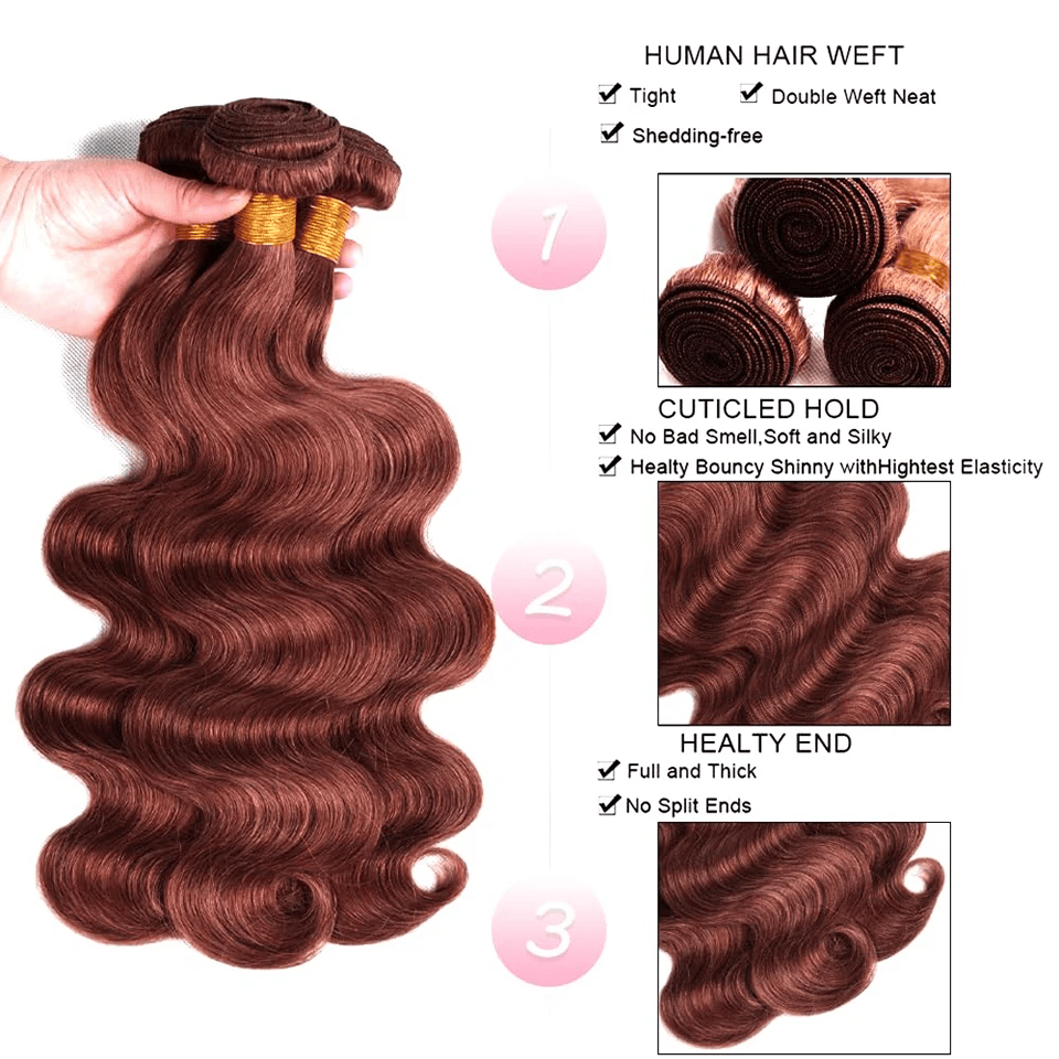 3Pcs 33# Brown Color Body Wave Bundles 100% Human Hair Brazilian Hair