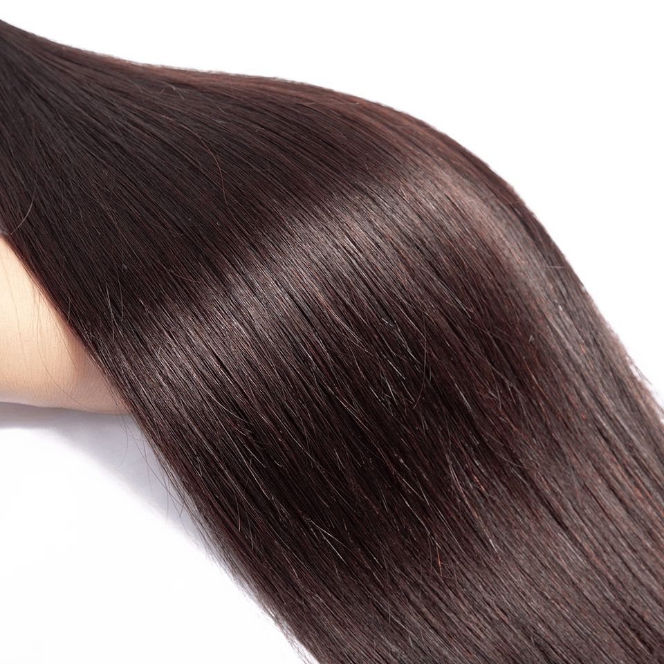 Straight 2# Color 3 Bundles With 4*4 HD Lace Closure 100% Human Hair