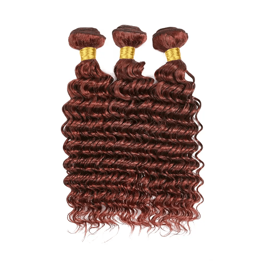 3Pcs 33# Brown Color Deep Wave Bundles 100% Human Hair Brazilian Hair