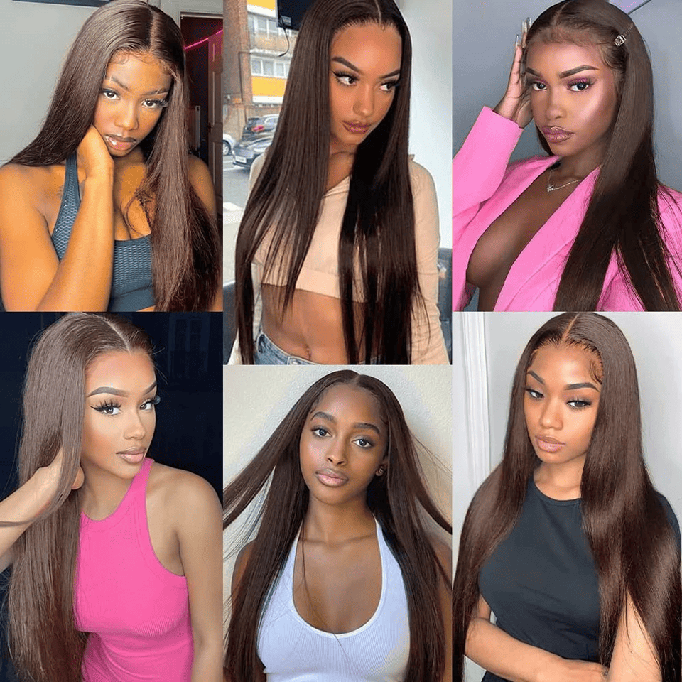 Straight 2# Color 3 Bundles With 4*4 HD Lace Closure 100% Human Hair