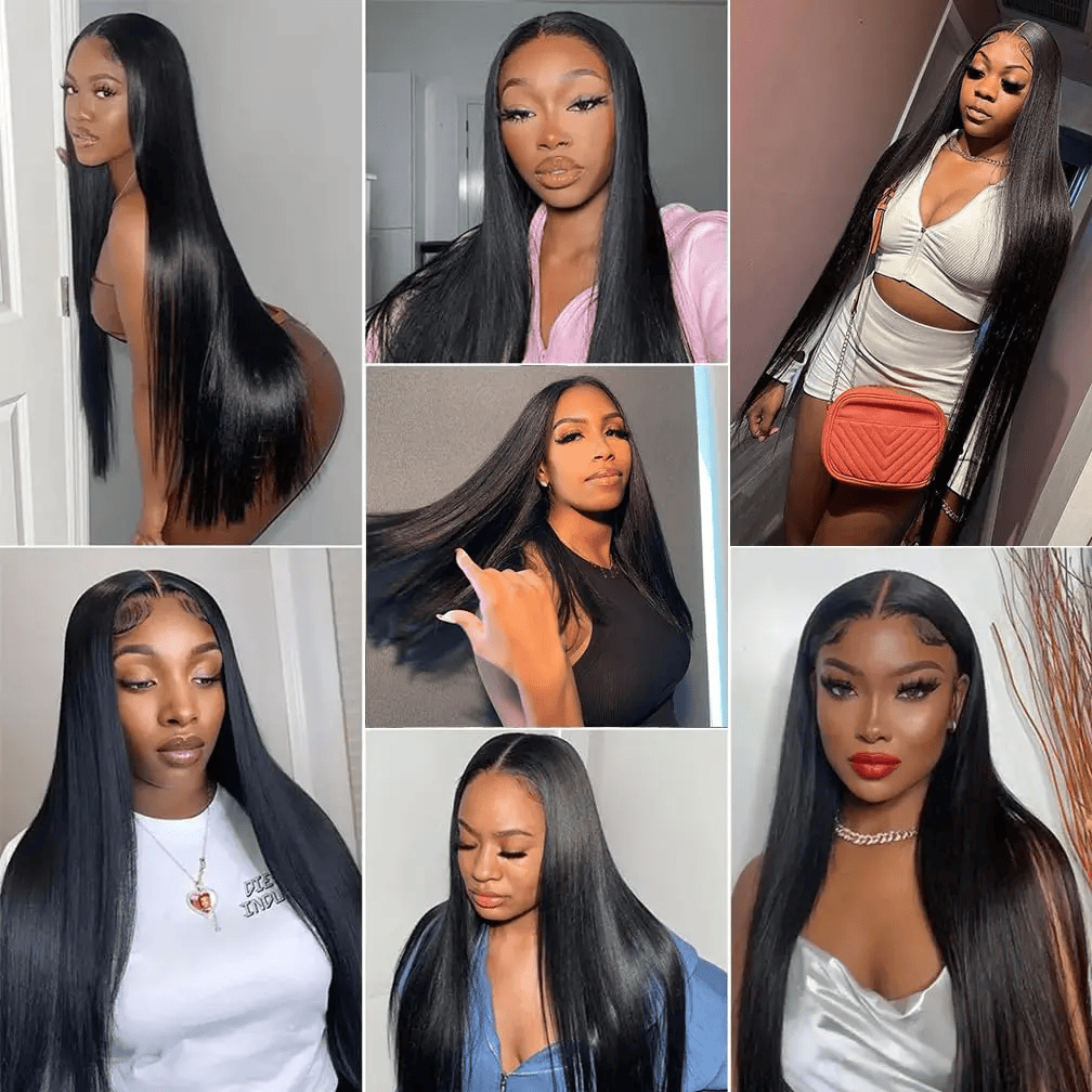 SL'HAIR Straight 1B# Color 3 Bundles With 4*4 HD Lace Closure 100% Human Hair