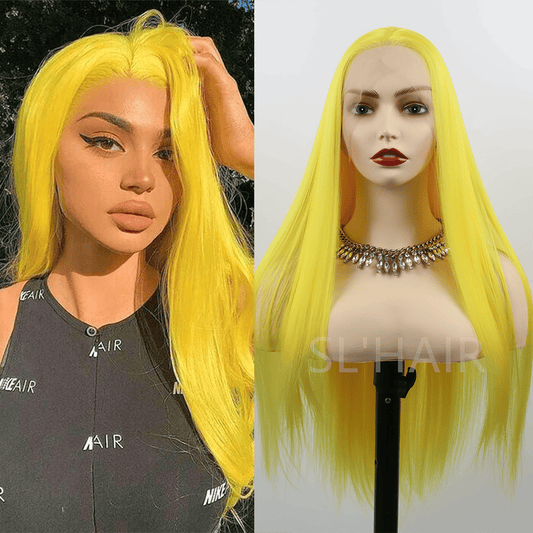 Yellow Color 13*4 Synthetic  Lace Front Straight Wig WLF4001