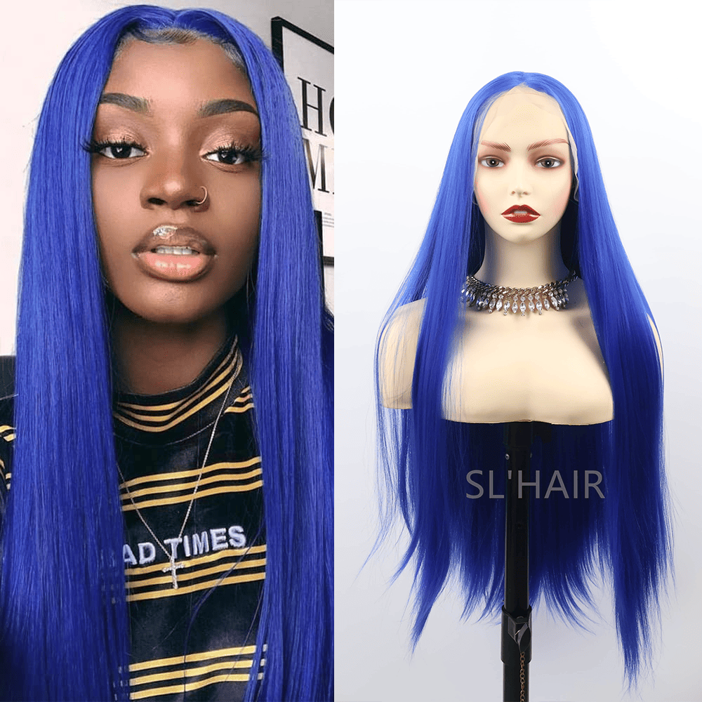 Blue Green 13*6  Synthetic  Lace Front Straight Wig YLFJ6013