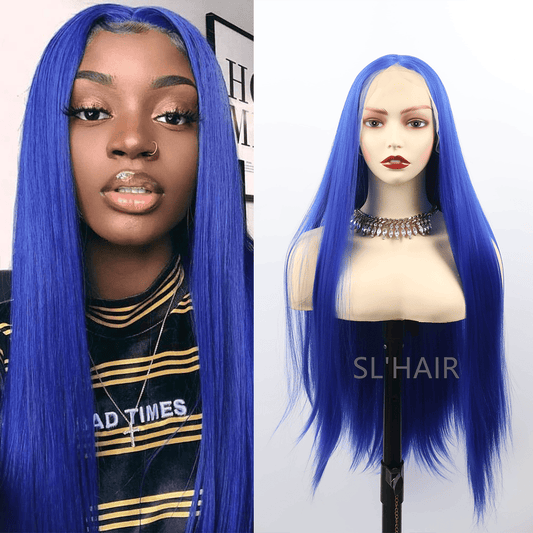 Blue Color 13*4 Synthetic  Lace Front Straight Wig WLF4014