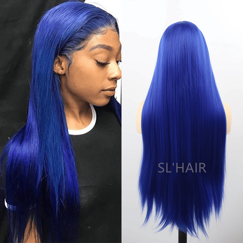 Blue Green 13*6  Synthetic  Lace Front Straight Wig YLFJ6013