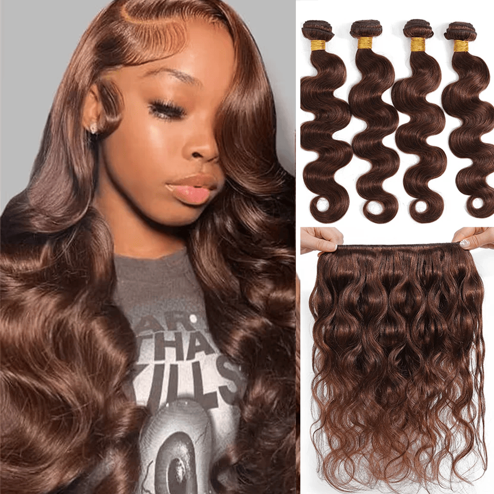 SL'HAIR 3Pcs 4# Brown Color Wave Bundles 100% Human Remy Hair