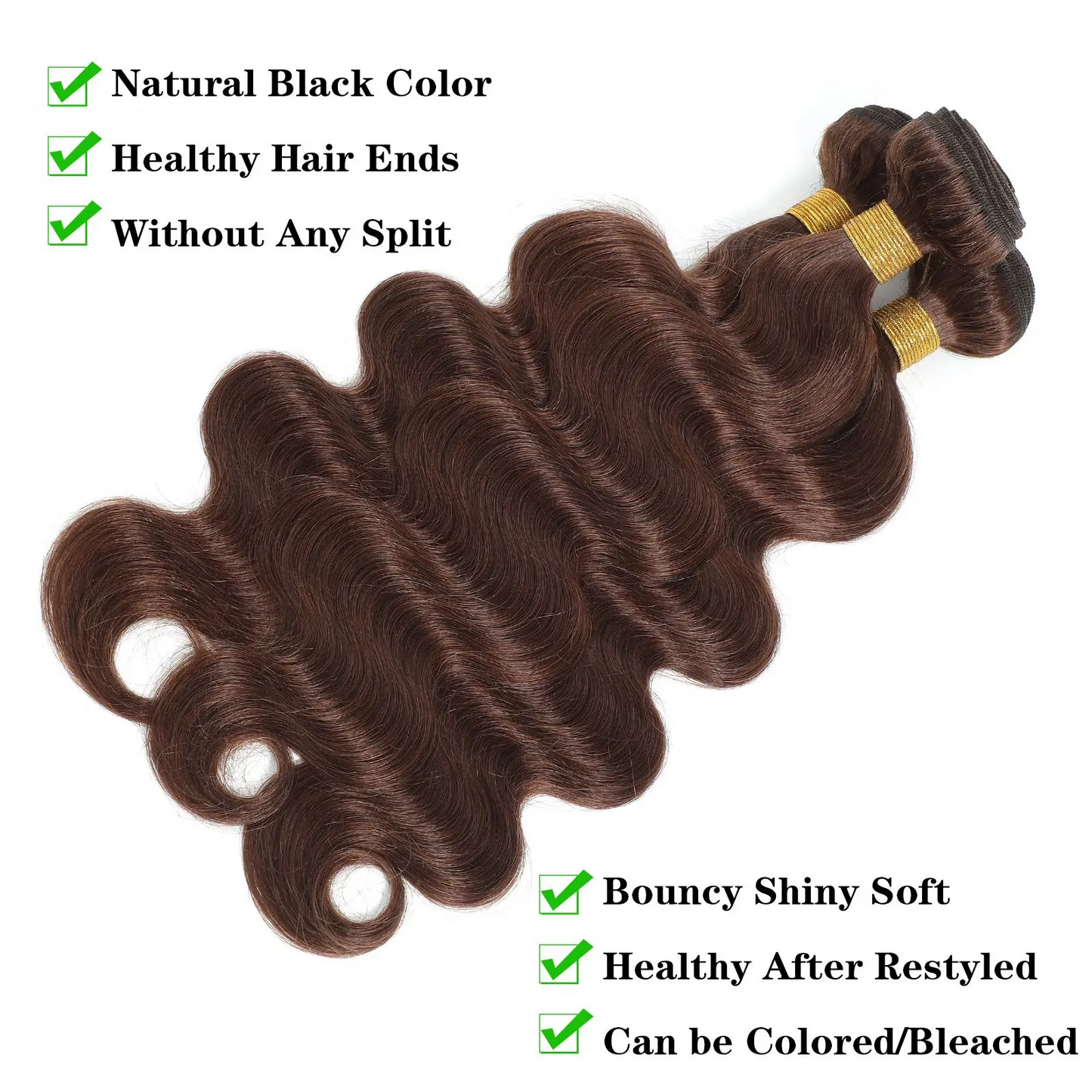 SL'HAIR 3Pcs 4# Brown Color Wave Bundles 100% Human Remy Hair