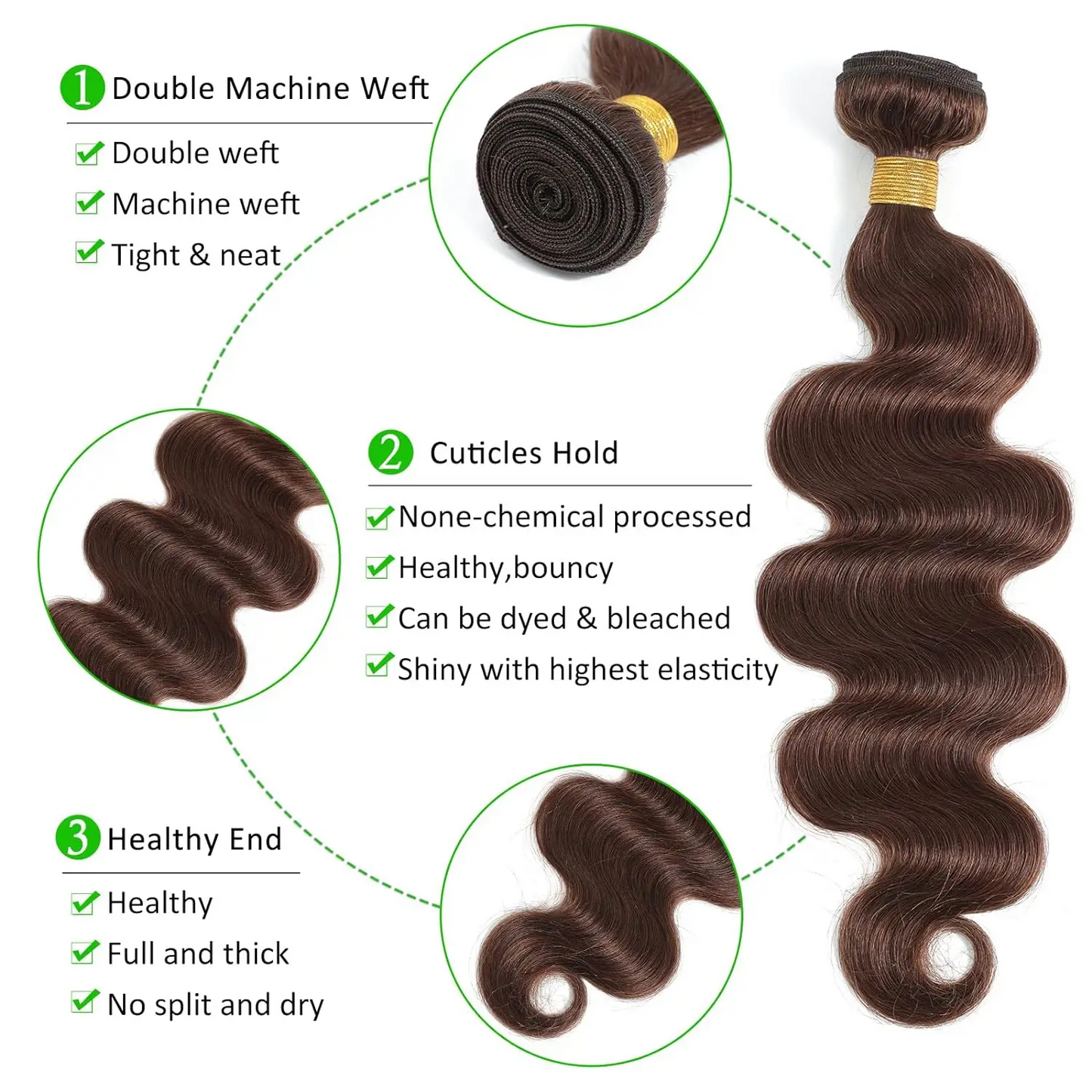 SL'HAIR 3Pcs 4# Brown Color Wave Bundles 100% Human Remy Hair