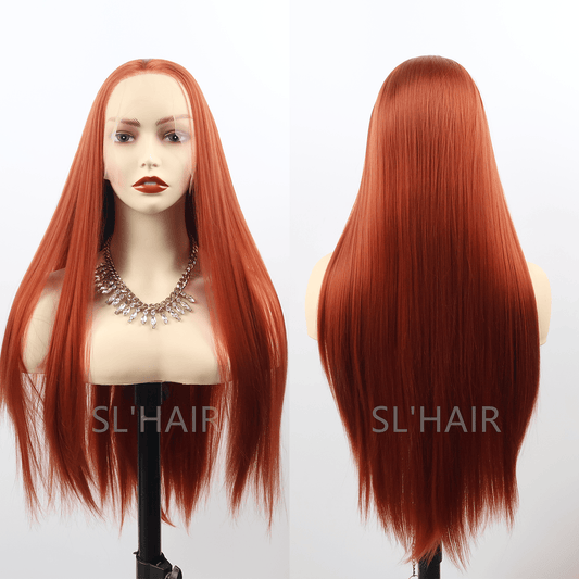 Ginger Color 13*4 Synthetic  Lace Front Straight Wig WLF4015