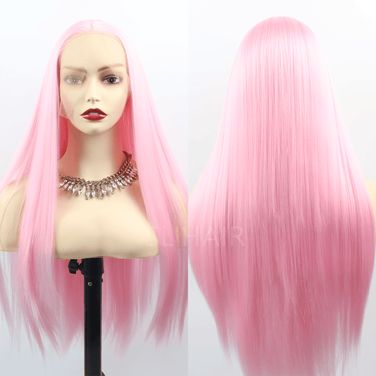 SL'HAIR Tender Pink Color 13*4 Synthetic  Lace Front Straight Wig DLF028