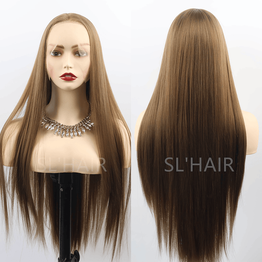 SL'HAIR Mix Brown Color 13*4 Synthetic  Lace Front Straight Wig DLF023