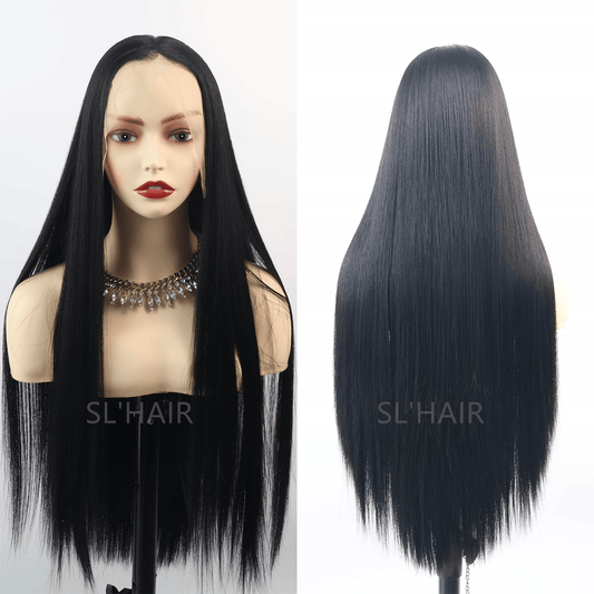 Natural Black13*6 Kanekalon Synthetic  Lace Front Straight Wig YLFJ6001