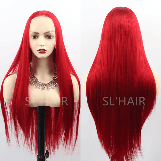 SL'HAIR Dark Red Color 13*4 Synthetic  Lace Front Straight Wig DLF024