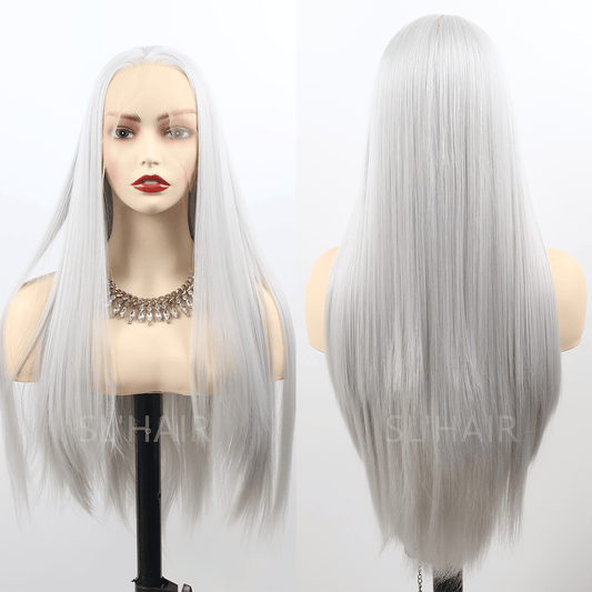 Sliver Grey Color 13*4 Synthetic  Lace Front Straight Wig WLF4020