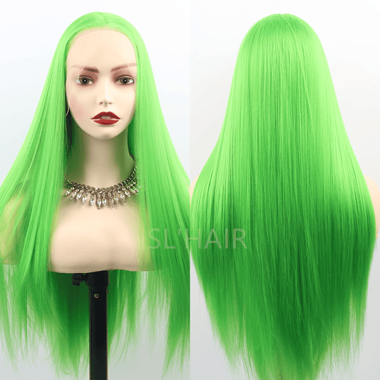 SL'HAIR Crisp Green Color 13*4 Synthetic  Lace Front Straight Wig DLF031