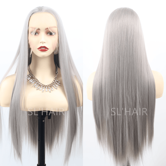 Grey Color 13*4 Synthetic  Lace Front Straight WigWLF4008