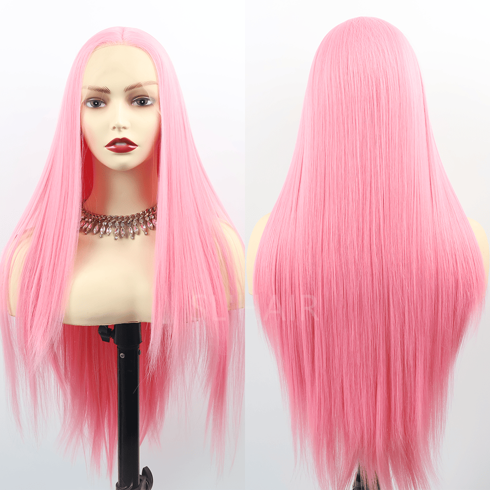 SL'HAIR Light Pink Color 13*4 Synthetic  Lace Front Straight Wig DLF027