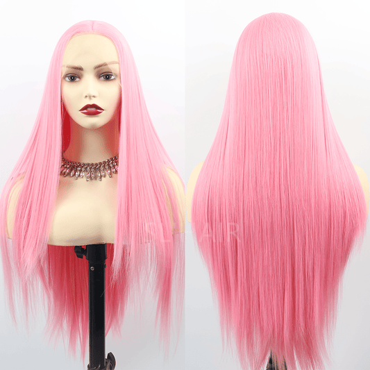 SL'HAIR Light Pink Color 13*4 Synthetic  Lace Front Straight Wig DLF027