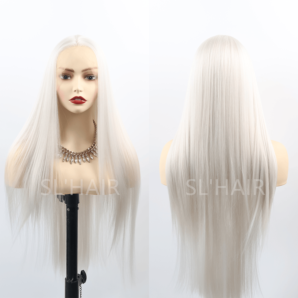 SL'HAIR Grey White Color 13*4 Synthetic  Lace Front Straight Wig DLF025