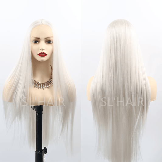 SL'HAIR Grey White Color 13*4 Synthetic  Lace Front Straight Wig DLF025