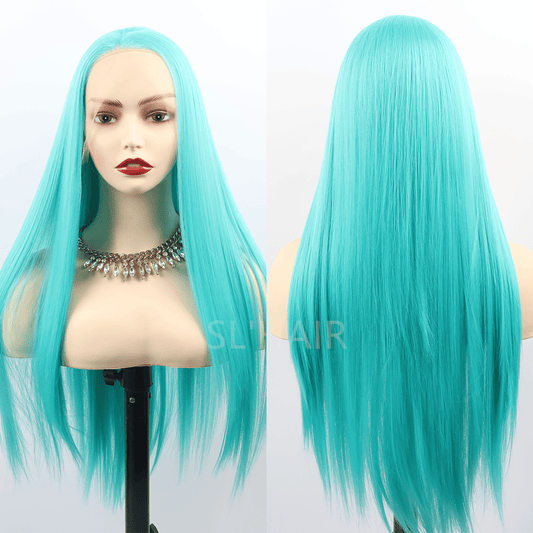 SL'HAIR Fluorescent Blue Color 13*4 Synthetic  Lace Front Straight Wig DLF030
