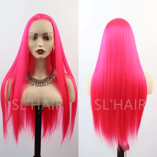 Pink Red Color 13*4 Synthetic  Lace Front Straight Wig WLF4003