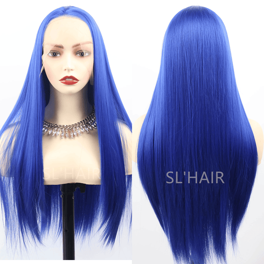 SL'HAIR Blue Color 13*4 Synthetic  Lace Front Straight Wig DLF014
