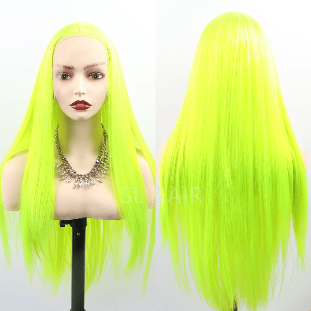SL'HAIR Fluorescent Green Color 13*4 Synthetic  Lace Front Straight Wig DLF026