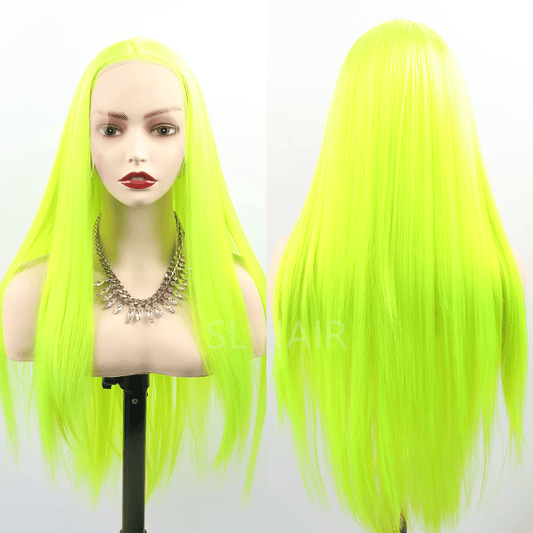SL'HAIR Fluorescent Green Color 13*4 Synthetic  Lace Front Straight Wig DLF026