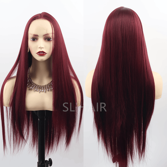 SL'HAIR Dark Red Color 13*4 Synthetic  Lace Front Straight Wig DLF021