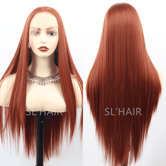 Ginger Orange Color 13*4 Synthetic  Lace Front Straight Wig WLF4007