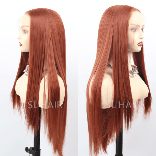 SL'HAIR Ginger Orange Color 13*4 Synthetic  Lace Front Straight Wig DLF007