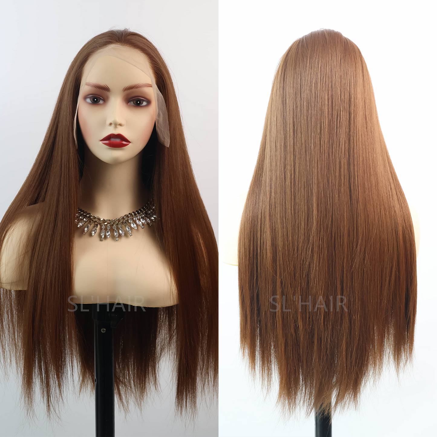 Middle Brown 13*6 Kanekalon Synthetic  Lace Front Straight Wig YLFJ6004