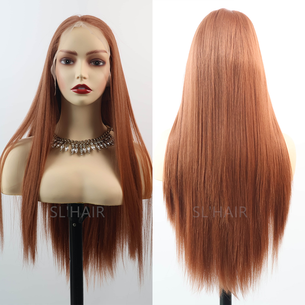 Middle Ginger13*6 Kanekalon Synthetic  Lace Front Straight Wig YLFJ6008