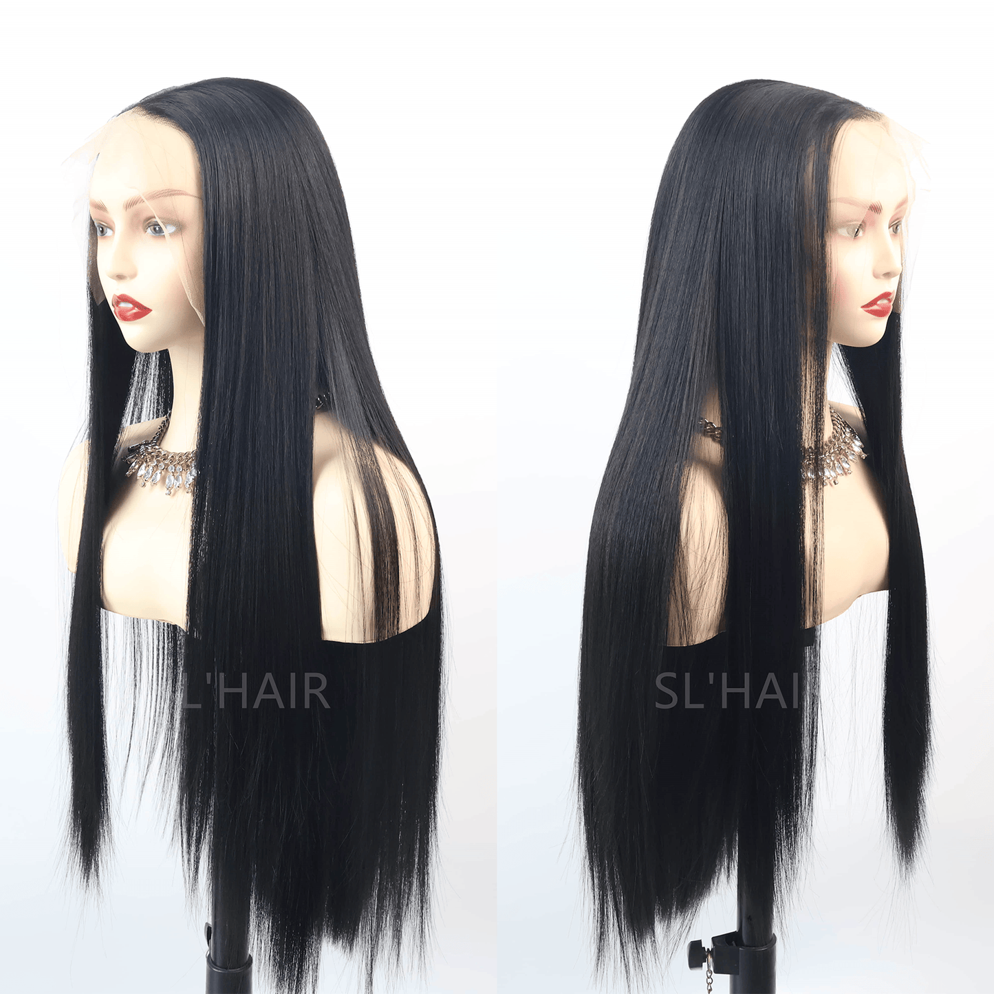 Natural Black13*6 Kanekalon Synthetic  Lace Front Straight Wig YLFJ6001