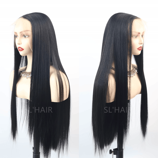 Natural Black13*6 Kanekalon Synthetic  Lace Front Straight Wig YLFJ6001