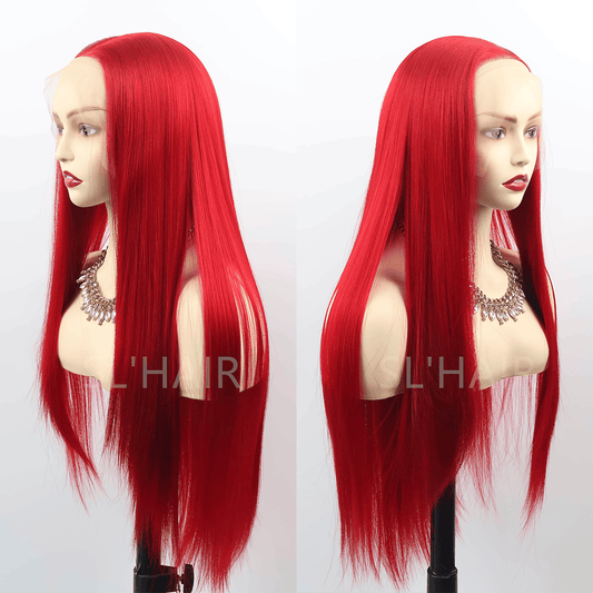 SL'HAIR Dark Red Color 13*4 Synthetic  Lace Front Straight Wig DLF024