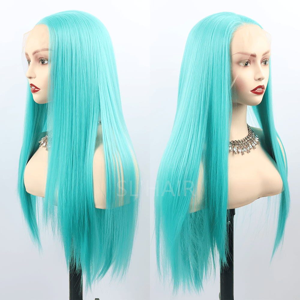 SL'HAIR Fluorescent Blue Color 13*4 Synthetic  Lace Front Straight Wig DLF030