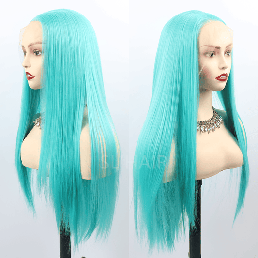 SL'HAIR Fluorescent Blue Color 13*4 Synthetic  Lace Front Straight Wig DLF030