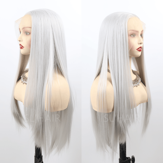 SL'HAIR Sliver Grey Color 13*4 Synthetic  Lace Front Straight Wig DLF020