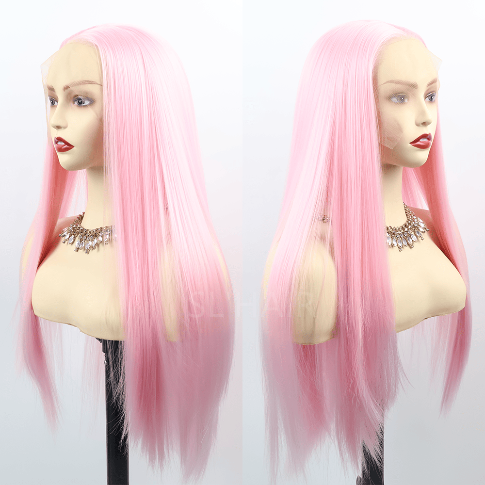 SL'HAIR Tender Pink Color 13*4 Synthetic  Lace Front Straight Wig DLF028