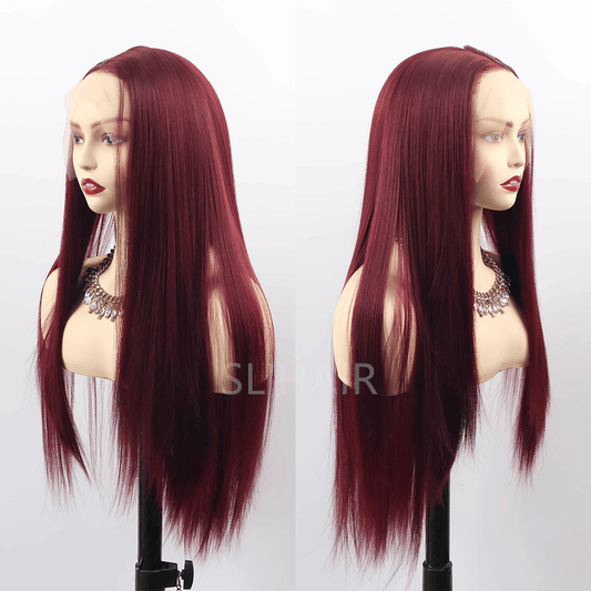 SL'HAIR Dark Red Color 13*4 Synthetic  Lace Front Straight Wig DLF021