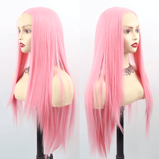 SL'HAIR Light Pink Color 13*4 Synthetic  Lace Front Straight Wig DLF027