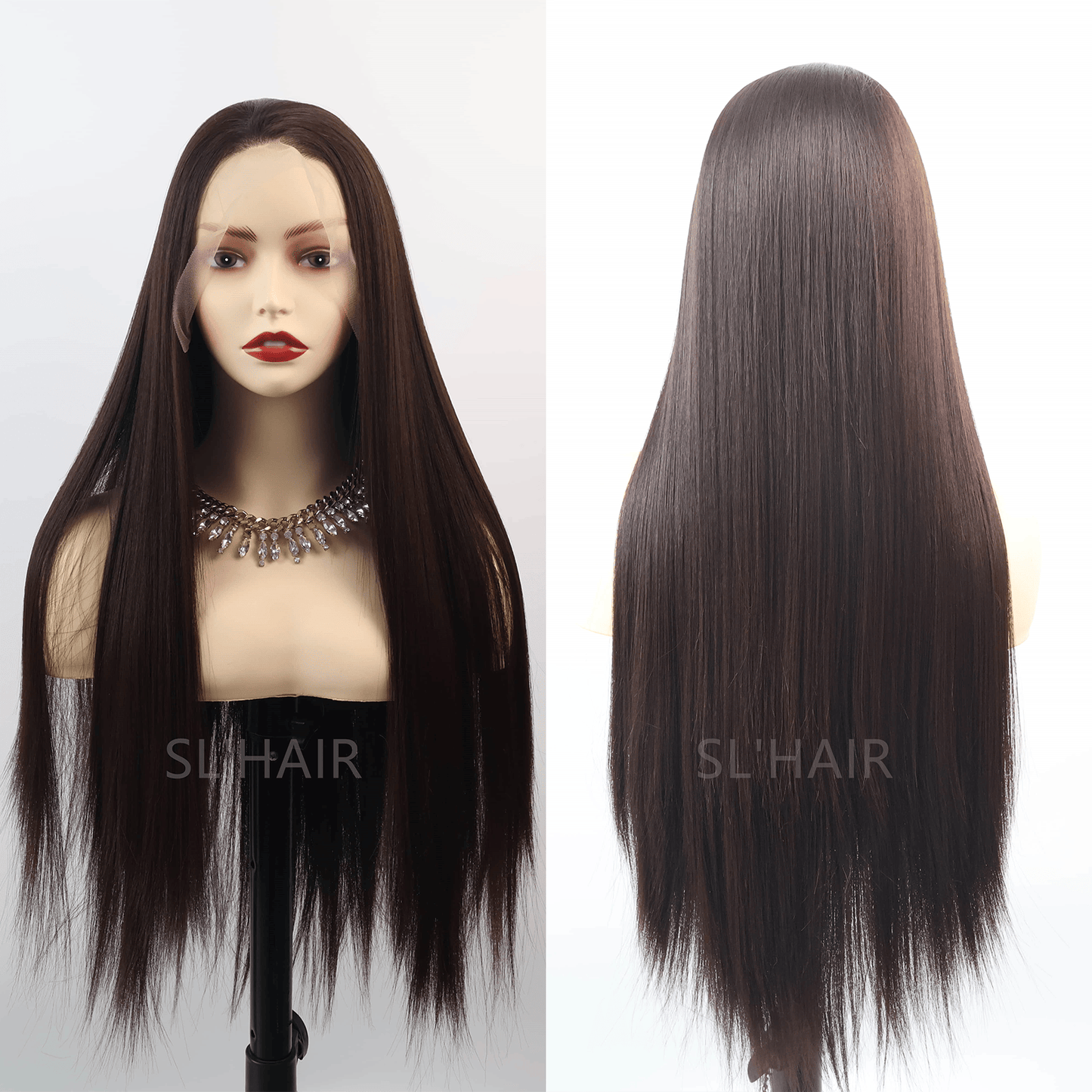 Dark Brown 13*6 Kanekalon Synthetic  Lace Front Straight Wig YLFJ6002