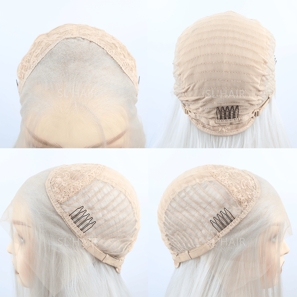 SL'HAIR Grey White Color 13*4 Synthetic  Lace Front Straight Wig DLF025