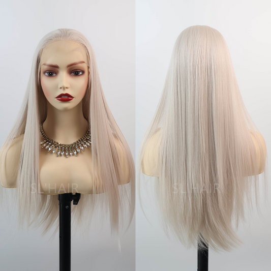Grey White 13*6 Kanekalon Synthetic  Lace Front Straight Wig YLFJ6005
