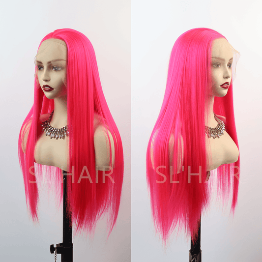 SL'HAIR Pink Red Color 13*4 Synthetic  Lace Front Straight Wig DLF003