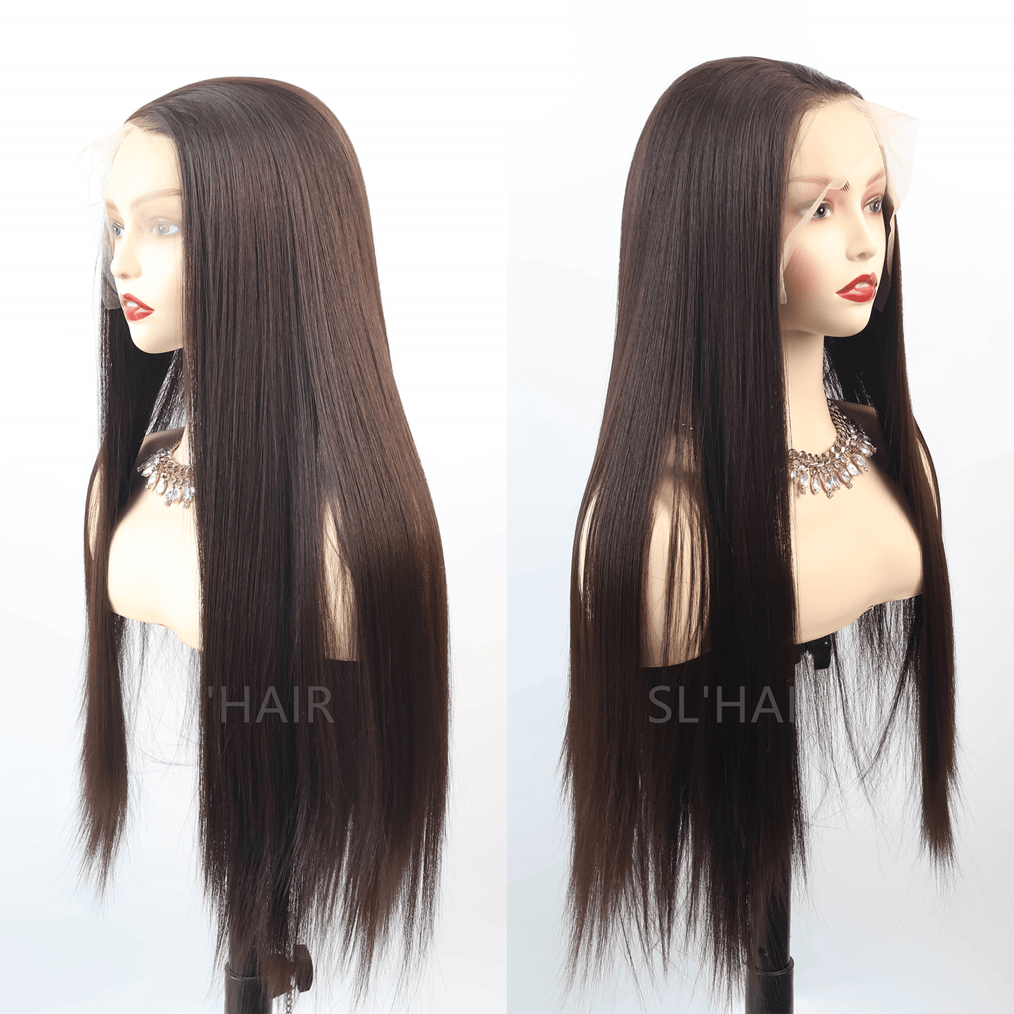 Dark Brown 13*6 Kanekalon Synthetic  Lace Front Straight Wig YLFJ6002