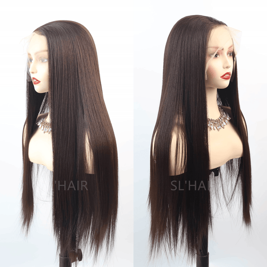Dark Brown 13*6 Kanekalon Synthetic  Lace Front Straight Wig YLFJ6002